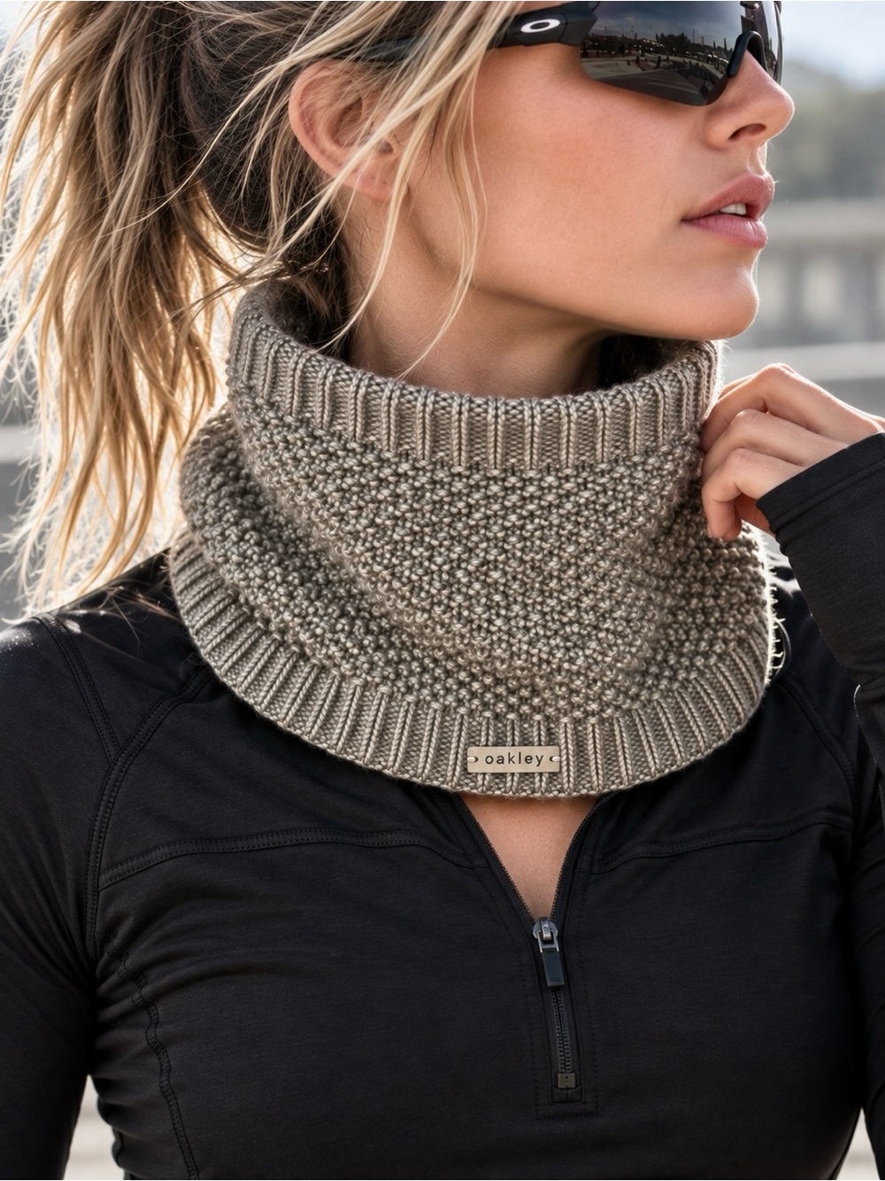 Oakley Lima Taupe Neck Warmer Marled Knit Fleece Lined O/S